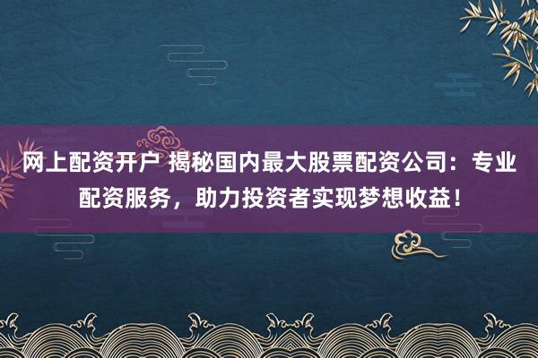 网上配资开户 揭秘国内最大股票配资公司：专业配资服务，助力投资者实现梦想收益！