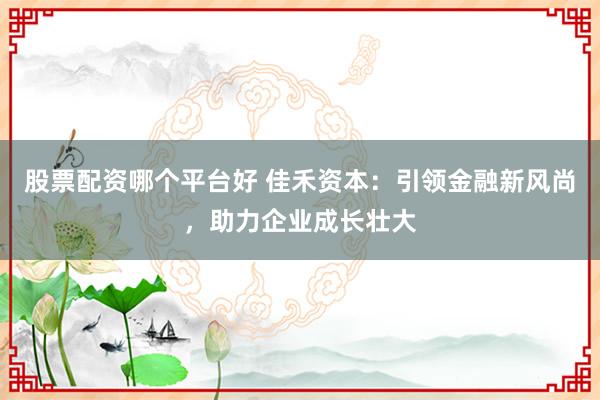 股票配资哪个平台好 佳禾资本：引领金融新风尚，助力企业成长壮大