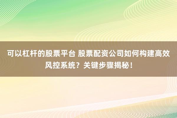可以杠杆的股票平台 股票配资公司如何构建高效风控系统？关键步骤揭秘！